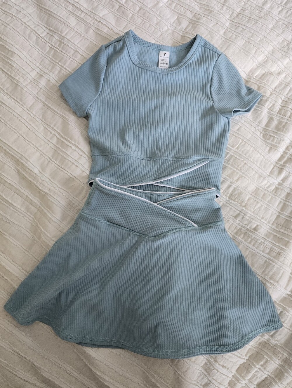 Yogalicious Light Blue Ribbed Cutout Skort and top set for Kids